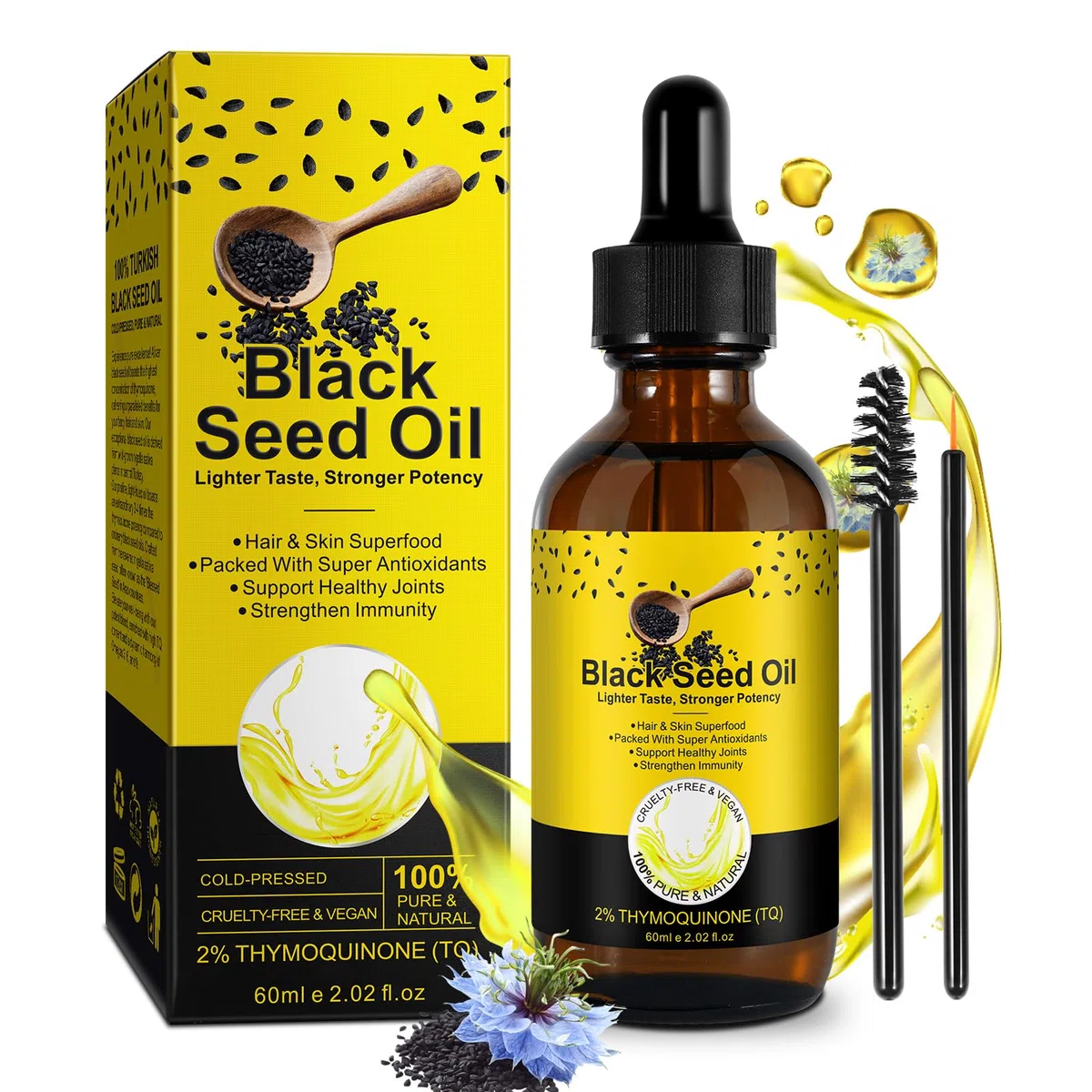 Aceite de semilla negra,100% puro,natural y premium prensado en frío,Lo mejor para el crecimiento del cabello,el cuidado de la piel y la protección de las articulaciones: aceite semilla negra orgánico