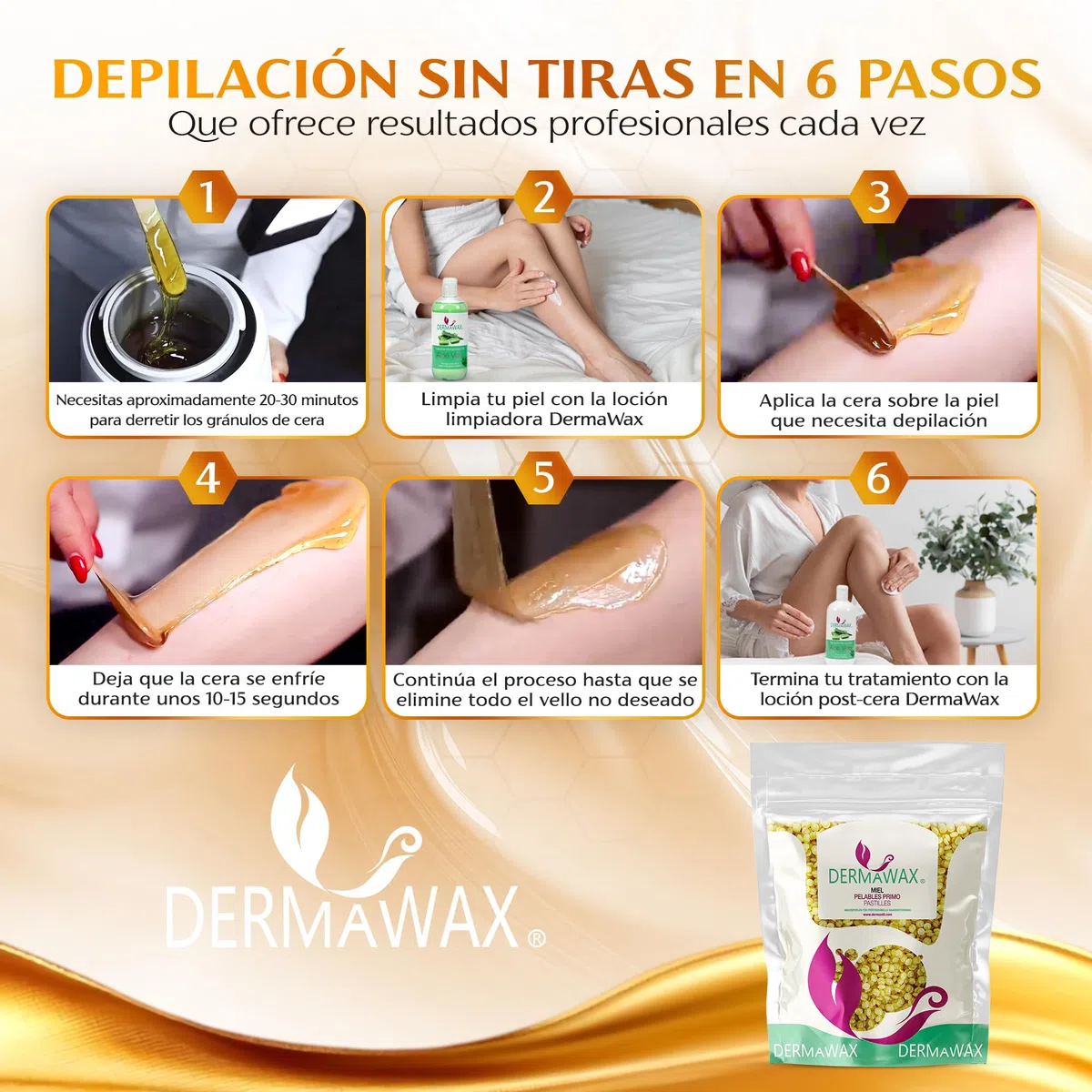 DERMAWAX Cera Depilatoria Profesional con Miel 1 kg – Para Mujeres y Hombres, Sin Bandas, Baja Temperatura, Depilación Facial, Corporal e Íntima – Made in Italy