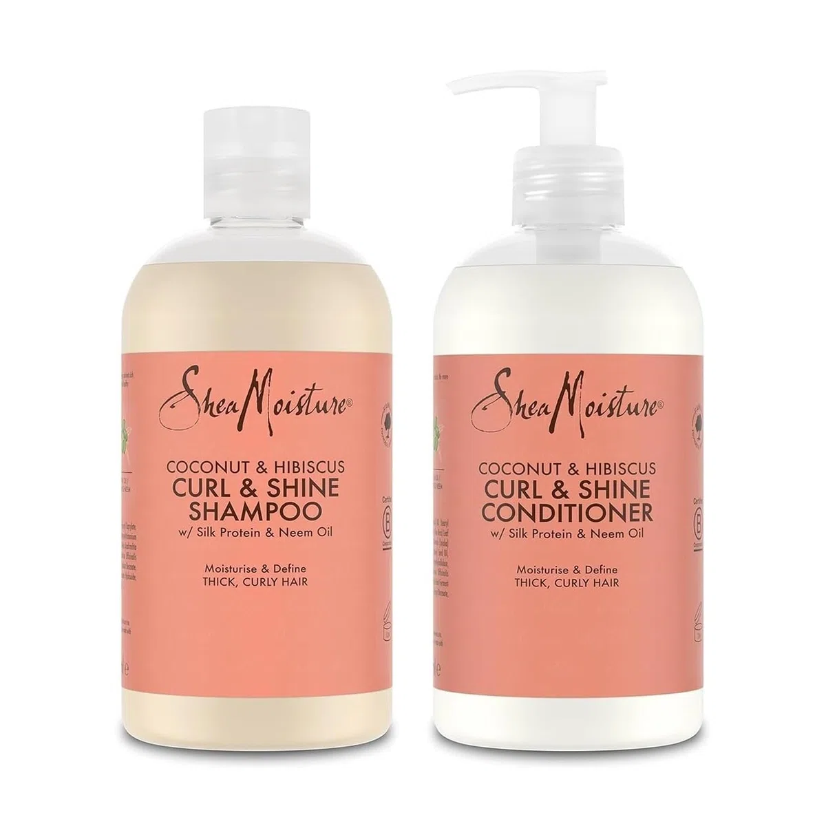 SheaMoisture Champú y Acondicionador para cabello grueso y rizado con Coco e Hibisco pack para el cuidado del cabello 2x 384 ml - 2 productos