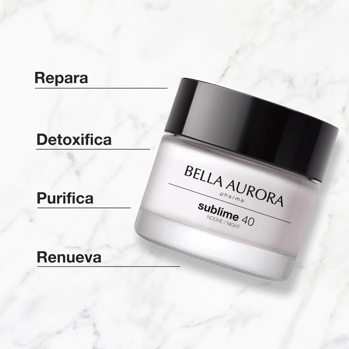 BELLA AURORA - Sublime 40 50 ml, Crema de Noche Antiedad, Tratamiento Iluminador, Pieles Expuestas al Estrés y al Cansancio, Atenúa Arrugas y Líneas de Expresión