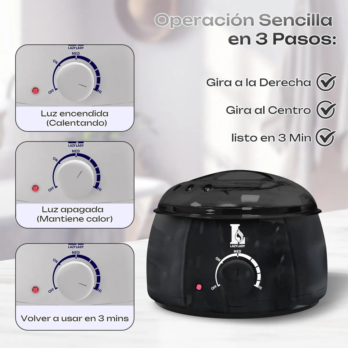 Calentador de Cera Depilatoria Profesional - Máquina de Cera Caliente para Depilación Rápida en Cara, Axilas y Cuerpo, Kit Completo 4 Ceras, Compacto, Portátil y Seguro para Piel Sensible (Negro)