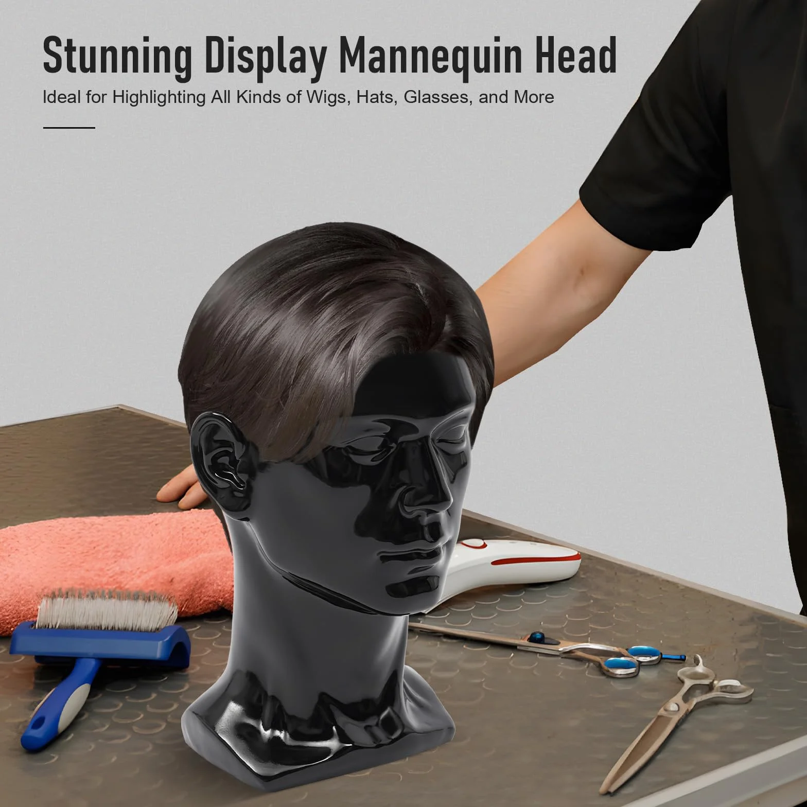 Cabeza masculina de PVC para peluca, cabeza decorativa, maniquí, sombreros y gafas, 50 x 30 cm, negro claro