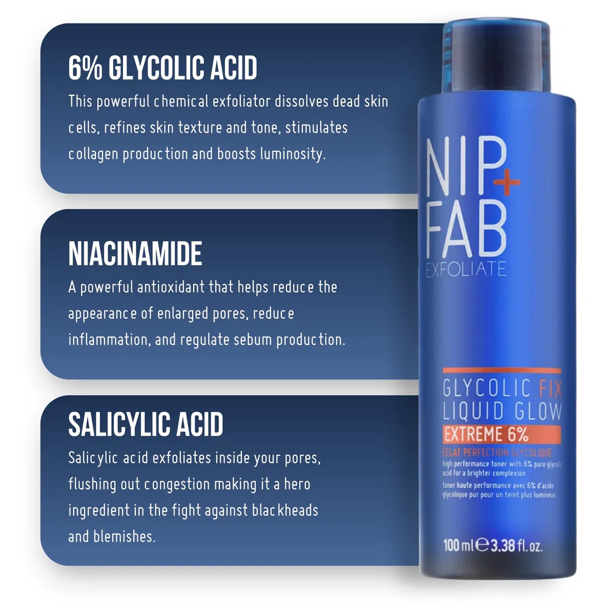 Nip + Fab Glycolic Acid Fix Liquid Glow Extreme 6% | Peeling Líquido | Exfoliante Facial | Ácido Glicólico | 100 ml
