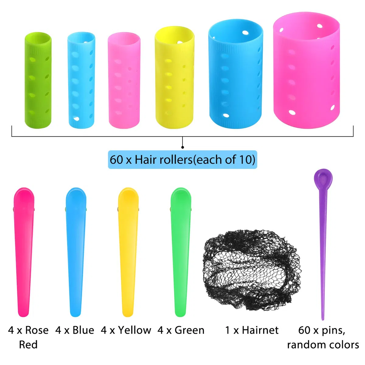 Willbond Set de 141 Rulos de Pelo con 60 Palillo Rodillos de Pelo, 20 Pinzas de Pelo y Pelo Negra Herramienta de Peinado