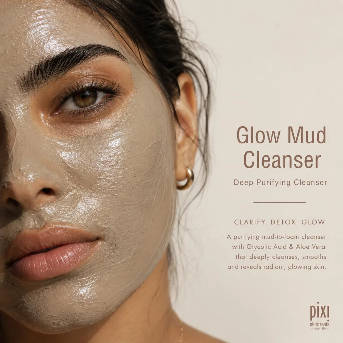Pixi Beauty Glow Mud Cleanser | Limpiador Facial Diario Purificante con 5% de Ácido Glicólico | Exfolia y Purifica Suavemente los Poros y Ilumina sin Despojar la Piel | 135 ml / 4.57 fl oz