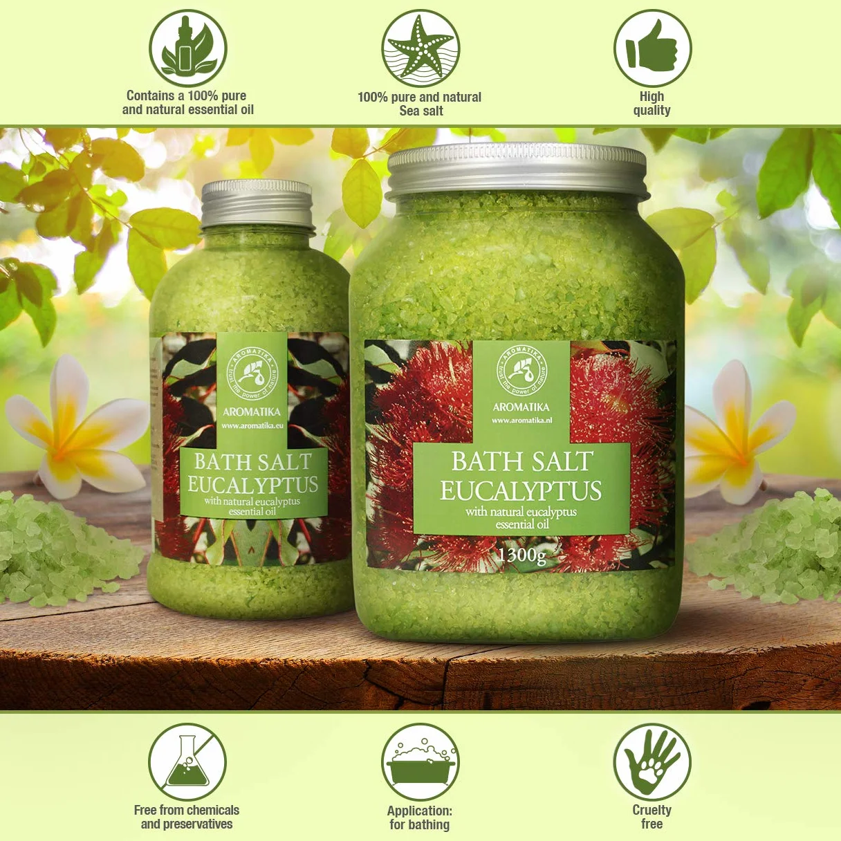 Sales de Baño 1300g con Aceite Esencial de Eucalipto Natural - Mejor para un Buen Sueño - Alivio del Estrés - Belleza - Relajante - Baño - Cuidado Corporal
