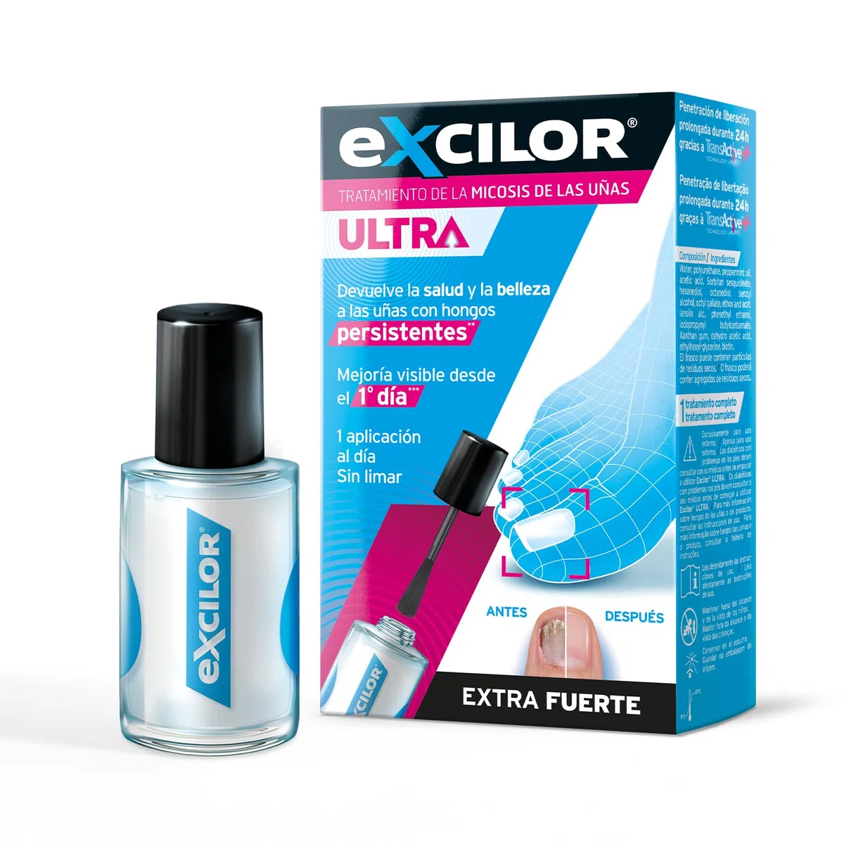 EXCILOR, Tratamiento De La Micosis De Las Uñas, ULTRA, Fórmula Extra Fuerte Contra Las Infecciones Persistentes Por Hongos En Las Uñas, Clínicamente Probado, 1 Aplicación Al Día, 30 ml