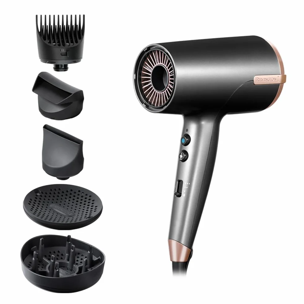 Remington Secador de Pelo Professional ONE, sensor Thermacare para proteger cabello, iónico, 8 ajustes, 4 accesorios, reductor encrespamiento, neceser para guardar, D6078