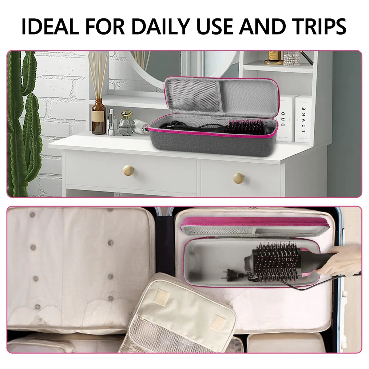 Linkidea Estuche rígido de viaje para cepillo secador de pelo Revlon, secador de pelo de un solo paso y moldeador voluminizador, caja de transporte de cepillo de aire caliente (rojo rosa)