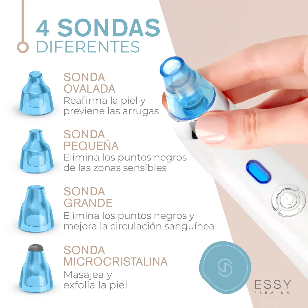 Essy Limpiador de Poros Succionador de Puntos Negros y Espinillas Extractor Puntos Negros Removedor Aparato para Quitar Acne Microdermoabrasion Limpia Poros Blackhead Remover Vacuum Pore Cleanser