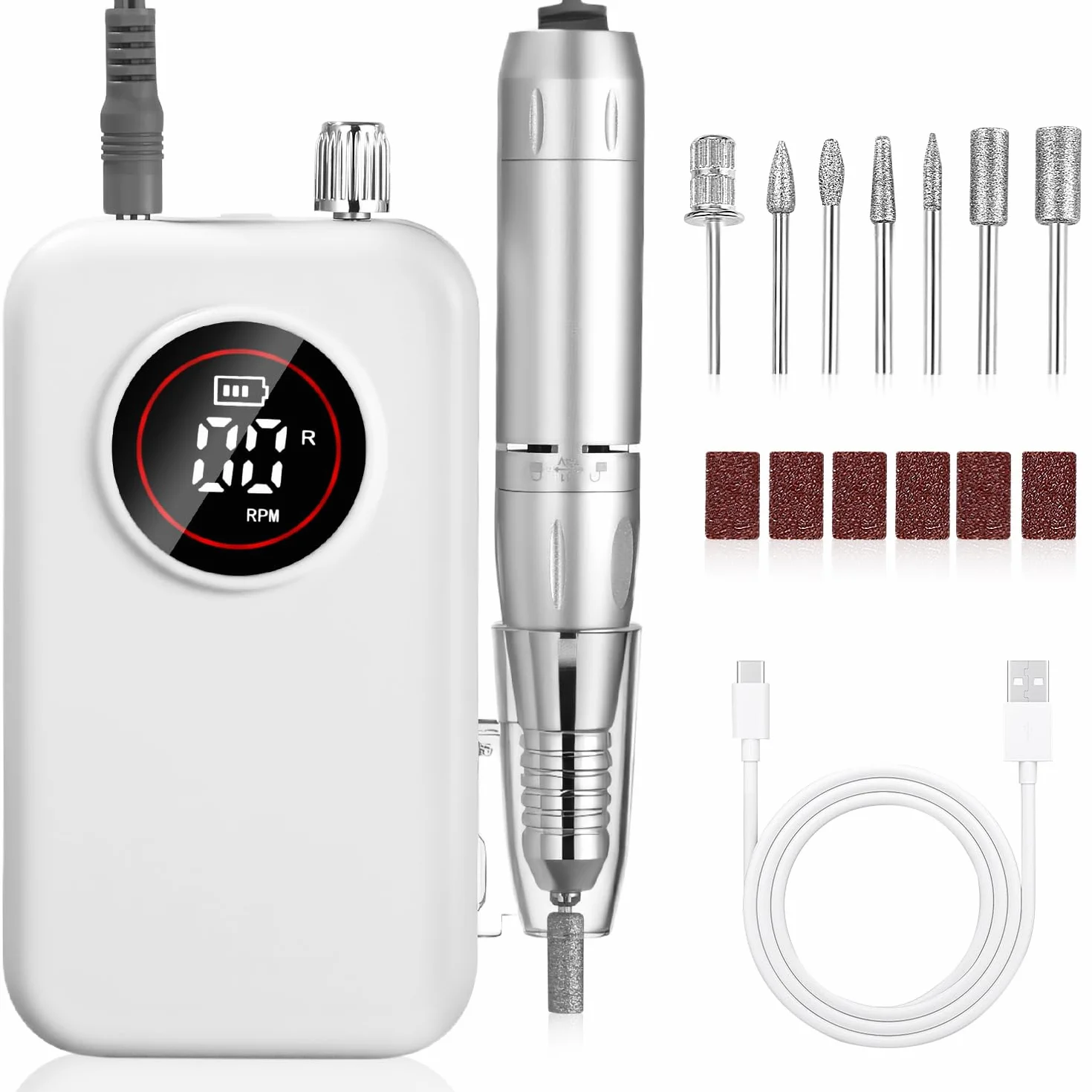 Torno para Uñas Profesional, 45,000RPM Lima Electrica Uñas, Velocidad Ajustable,Set de Accesorios para Manicura y Pedicura con Brocas de Cerámica,para Uso Doméstico Salones de Uñas