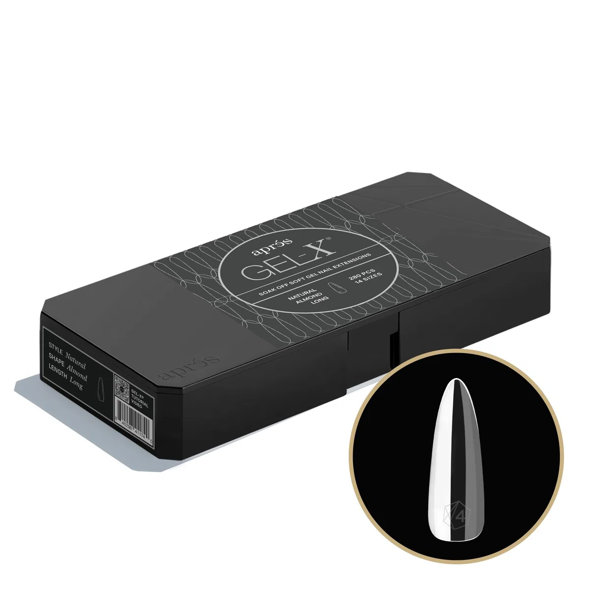Apres Gel-X - Caja de uñas de almendra | 280 puntas de gel X, puntas suaves, 14 tamaños 00-9 | Medio tamaño incluido (almendra natural larga, 280 unidades)