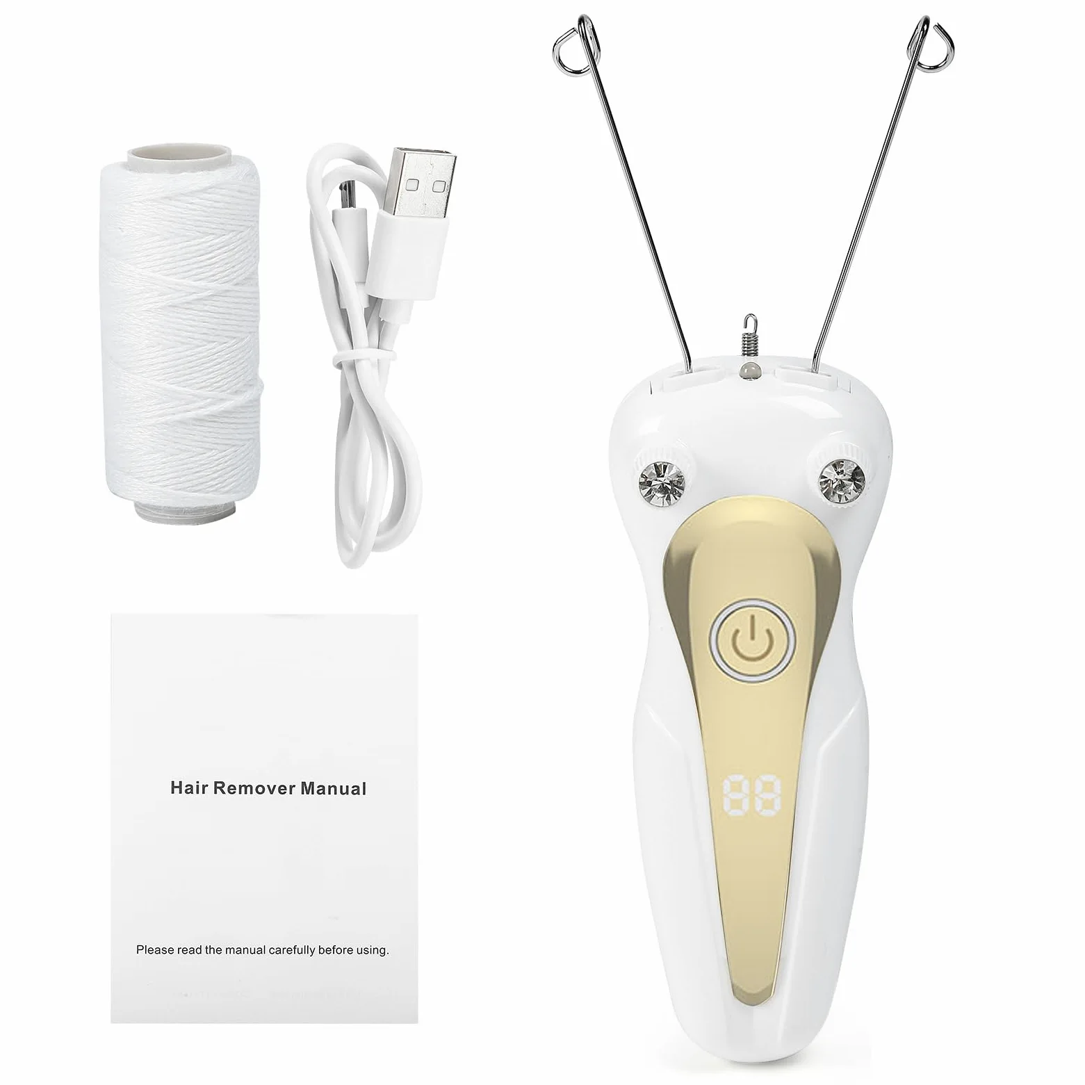 Depiladora eléctrica para mujer depiladora de rosca eléctrica depiladora facial para mujeres enhebrador físico depiladora para mujer depiladora facial para brazos y piernas (dorado)