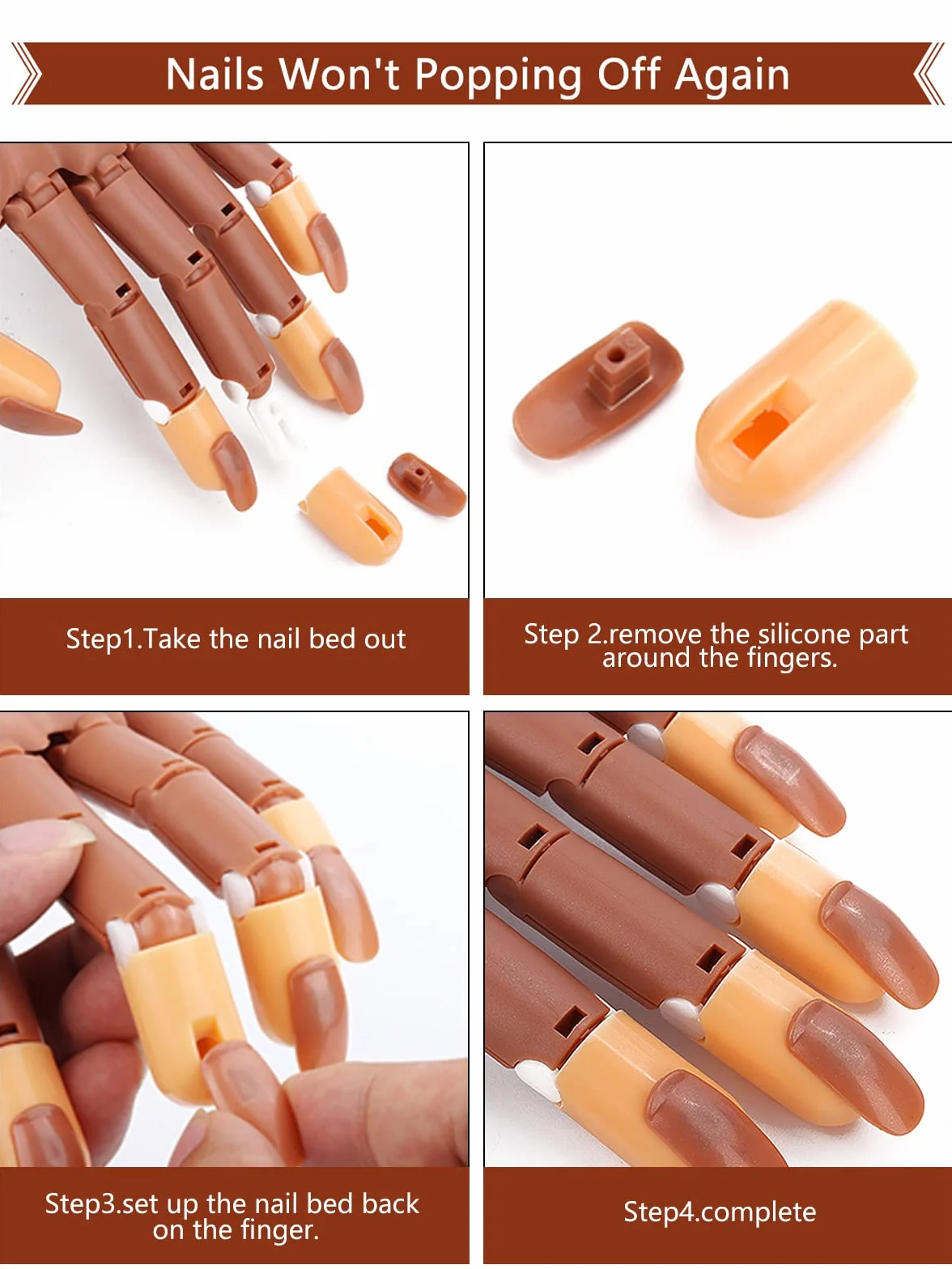 Deciniee Mano para Practicar Uñas, Mano de Practicas de Uñas y 300 Piezas de Uñas Acrilicas,Practicas Uñas Postizas Dedo de Practica Falsas Mano para Uñas Manicural, Decoración de Diamantes Imitación