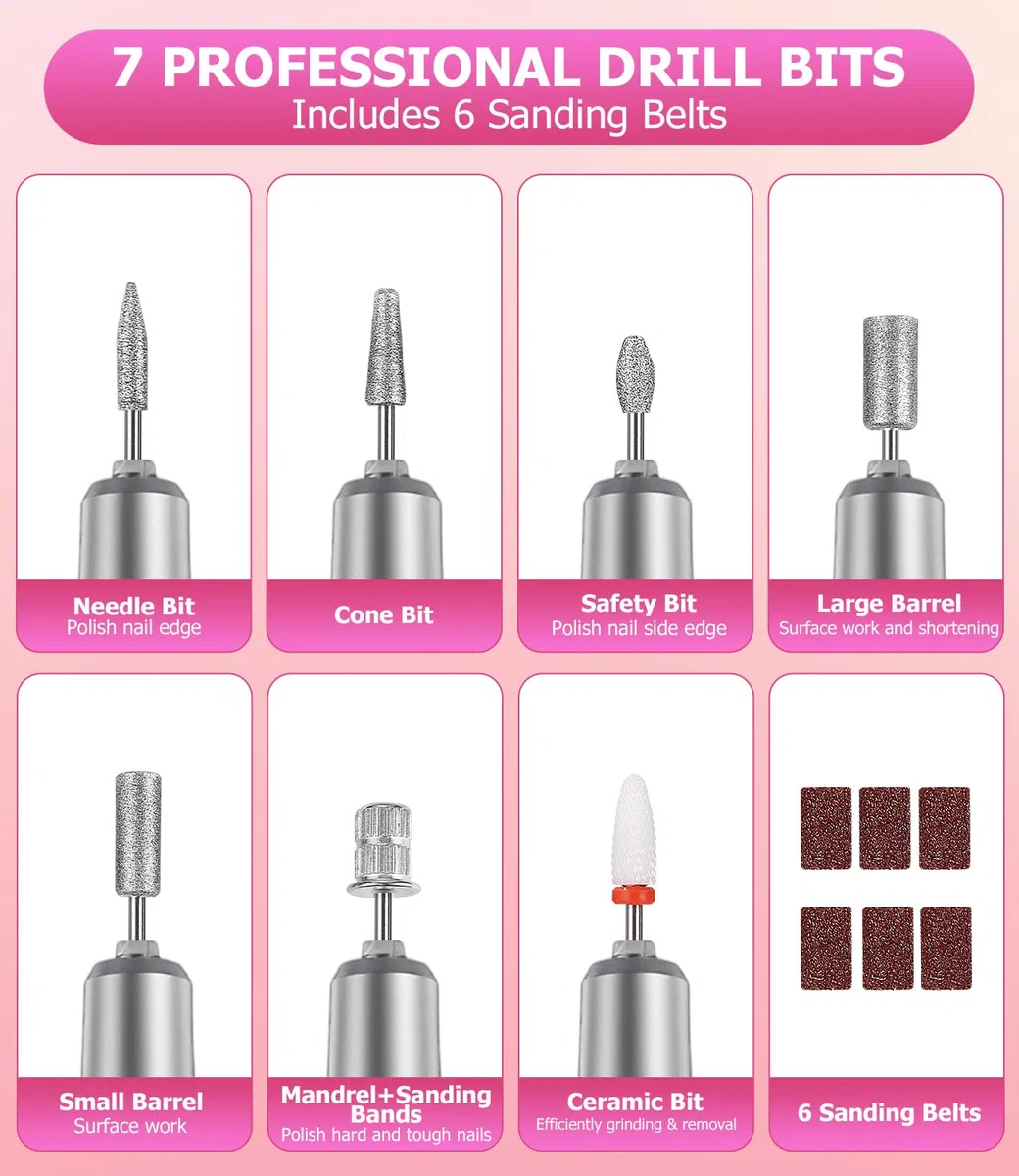 Bixury Lima Electrica Uñas Pulidor Lima Electrica Lima Electrica Uñas Portatil Drill para Uñas Profesional Torno Pedicura 50000RPM Velocidad Ajustable con Pantalla LCD para Manicura y Pedicura