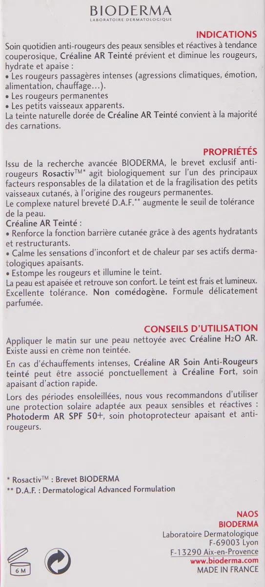 Bioderma Crealine Anti-Rougeurs Cuidado de Teinté Peaux Sensibles 40 ml