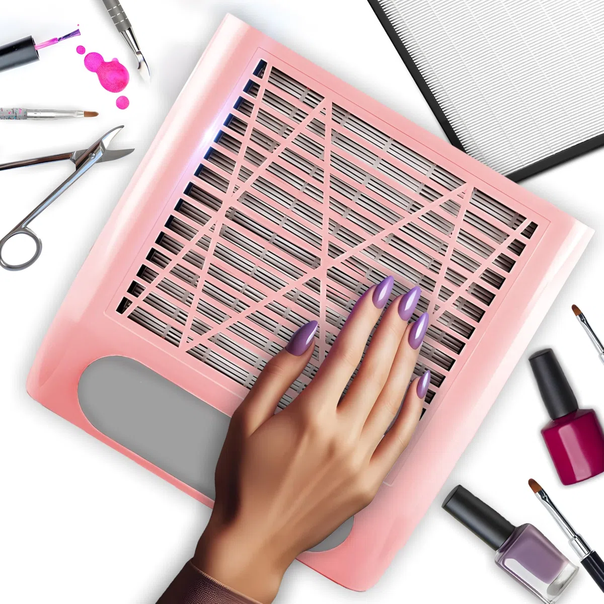 Retoo - Aspirador de uñas profesional para salón de manicura y hogar (80 W, potente aspirador para manicura, salón, diseño de uñas, velocidad 4500 rpm, rosa