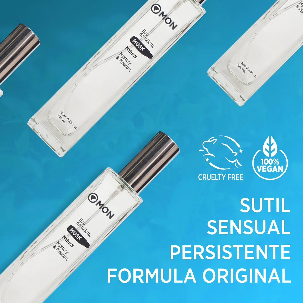 MON Colonia de Musk 100 ml -Con Aroma de Almizcle - Elaborado con 70 ingredientes Naturales - Frescura y Sensualidad