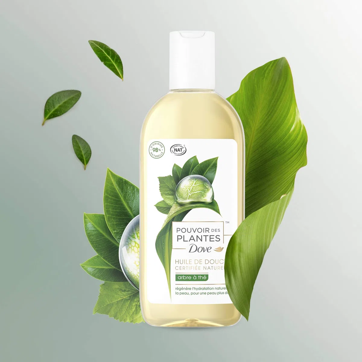 Dove Pouvoir des Plantes - Aceite de ducha para mujer, árbol de té, nutritivo, 100% origen natural, fórmula dermatológicamente probada, apto para veganos, 250 ml