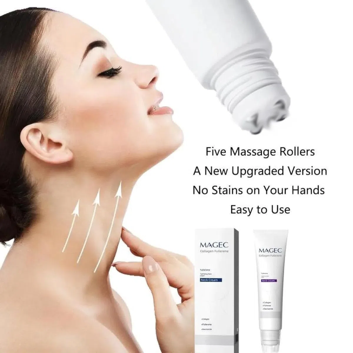 Crema De Cuello De Fullereno De Colágeno Magec,Nueva Crema De Cuello De Tensión 2026, Adecuada Para Piel Relajada, Arrugada Y Apretada (2PC)