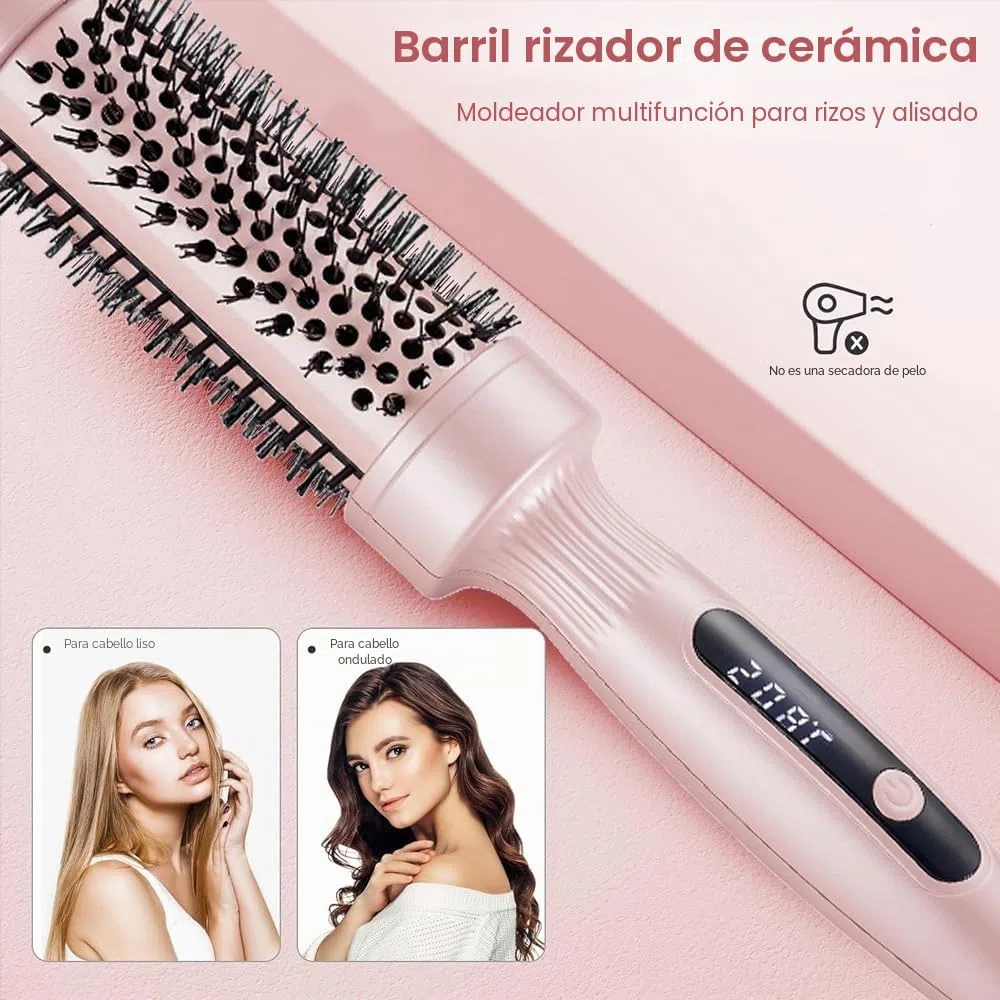 Thermal Brush Cepillo Térmico Redondo, Cepillo Rizador Calentado de 38mm, Peine Alisador de Cabello, PTC Redondo Cepillo de Pelo Caliente para Rizado y Cabello Liso, 100-230 ℃, Cable 2M, Doble Voltaje