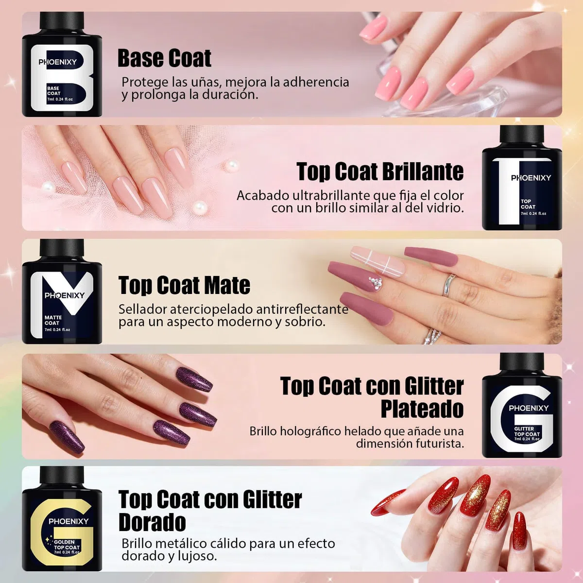 Phoenixy 25 Colores Uñas Semipermanentes Kit Completo con U V/LED Lámpara Kit Uñas Semipermanentes con Base y 4 Top Coat, Azul, Verde, Nail Art en Casa
