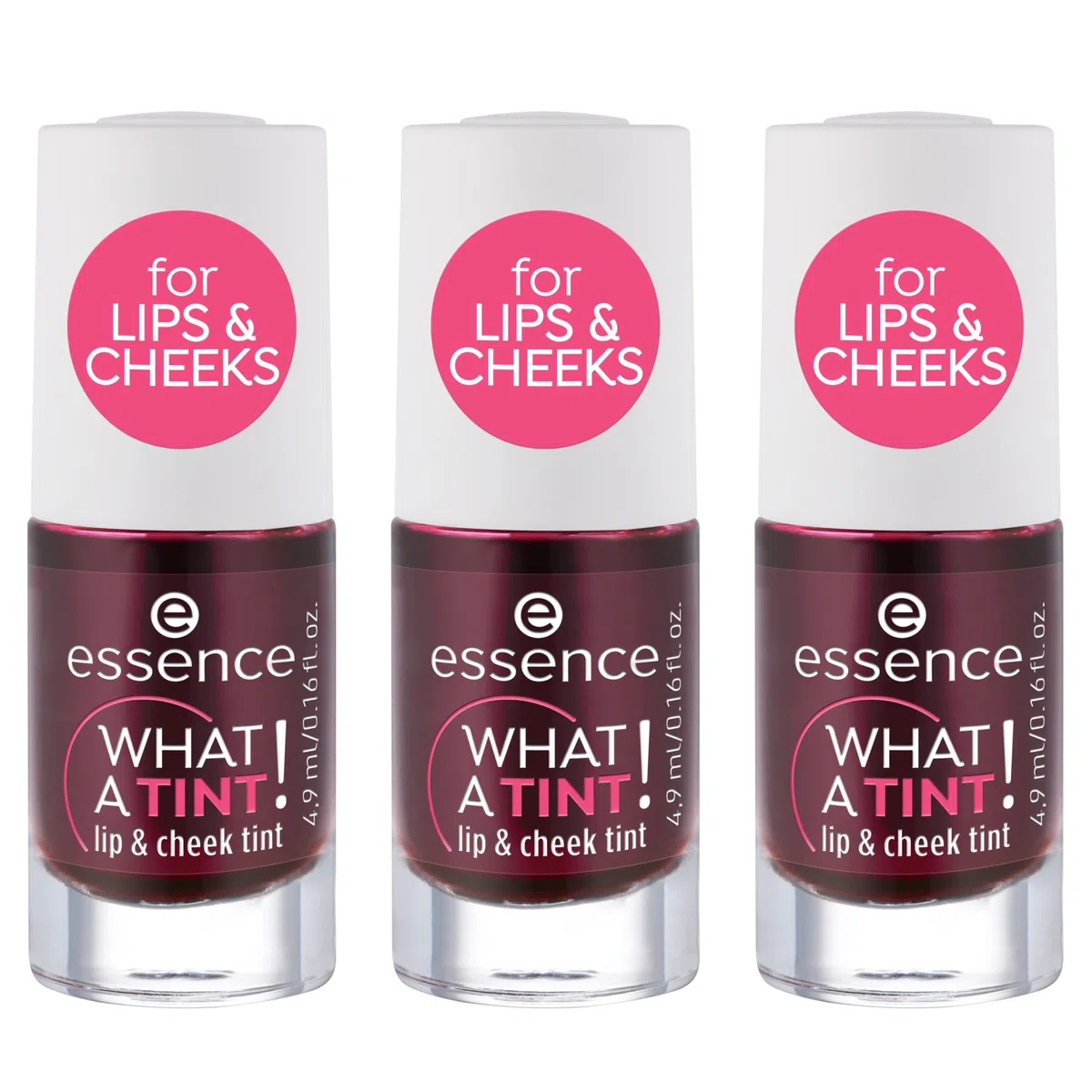 Esence WHAT A TINT! Lip & Cheek Tint, iluminador, n.º 01 Kiss from a rose, rosa, resultado inmediato, duradero, natural, vegano, sin nanopartículas, 3 unidades (3 x 4,9 ml)