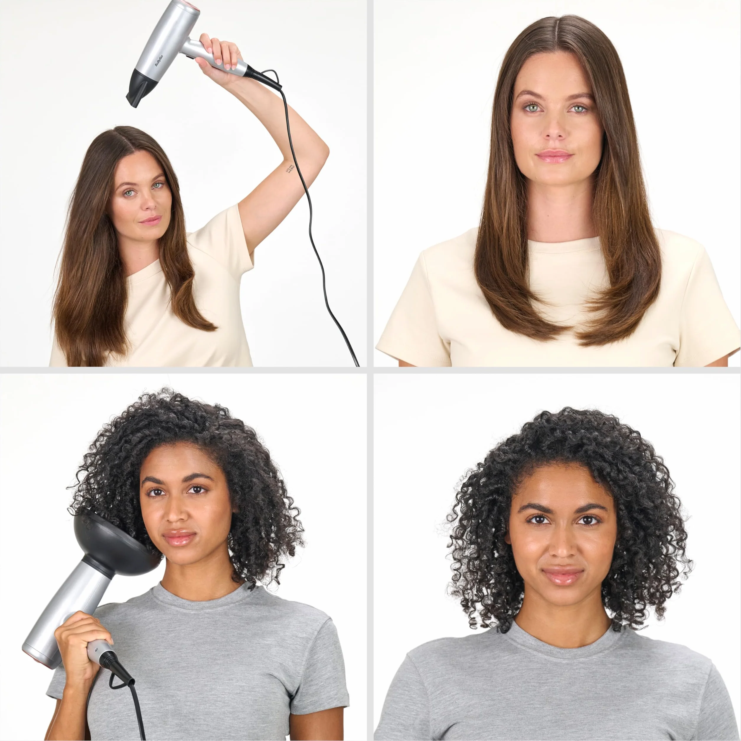 BaByliss Cosmos Secador de Pelo Ligero con Difusor – Secador potente y elegante de 2100W, Acondicionamiento iónico sin frizz, 3 niveles de calor y 2 velocidades, Plateado, D580DE