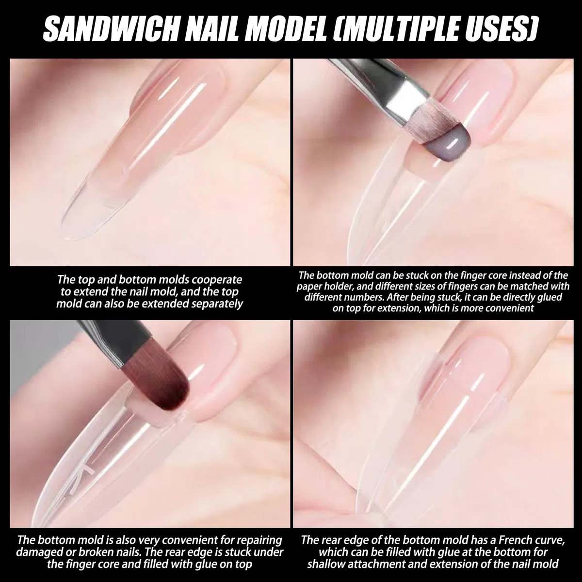 Juego de 240 uñas de doble punta, formas de sándwich para uñas postizas, juego de extensiones de uñas de gel para extensiones de uñas francesas, arte de uñas DIY (forma trapezoidal disponible)