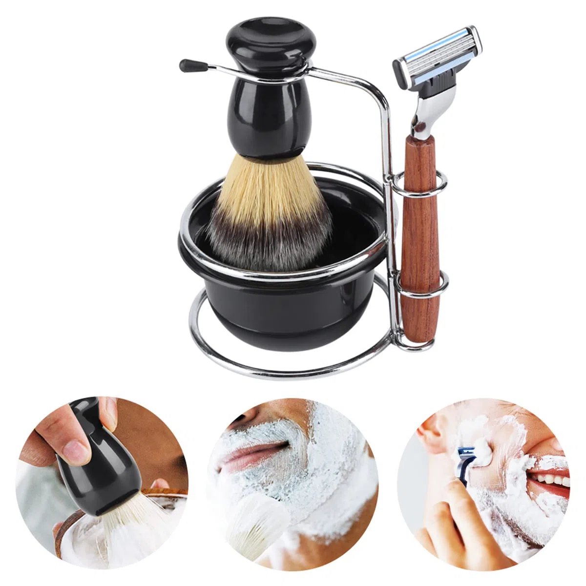 Kit De Afeitado Manual Para Hombres, Kit De Maquinilla De Afeitar Manual De Seguridad, Kit De Afeitado Para Hombres, Juego De Afeitado En Húmedo, Soporte De Acero Inoxidable, Juego De Cuencos