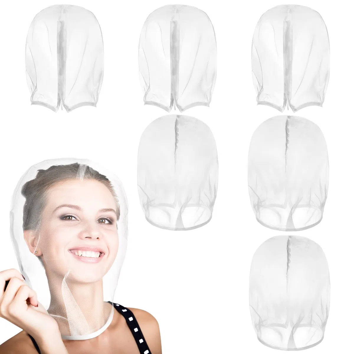 Loopeer 6 fundas protectoras de maquillaje, lavables, ligeras y aireadas, de gasa de nailon, protege el cabello y el maquillaje mientras te vistes, cierre de cremallera, máscara cosmética reutilizable