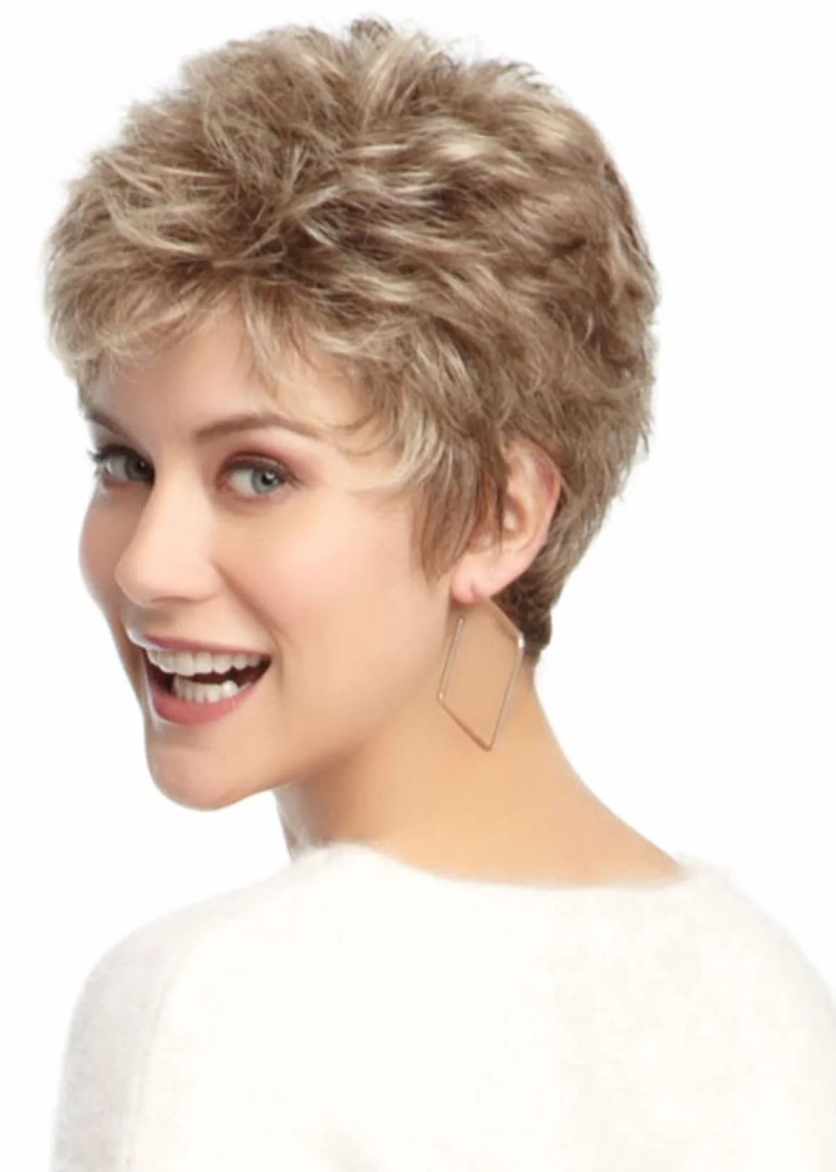 Pelucas de cabello dorado para mujer, pelo corto esponjoso, con flequillo oblicuo, rubio, rizado, peluca de cabello de aspecto natural para uso diario, adecuada para niñas de mediana edad y mujeres