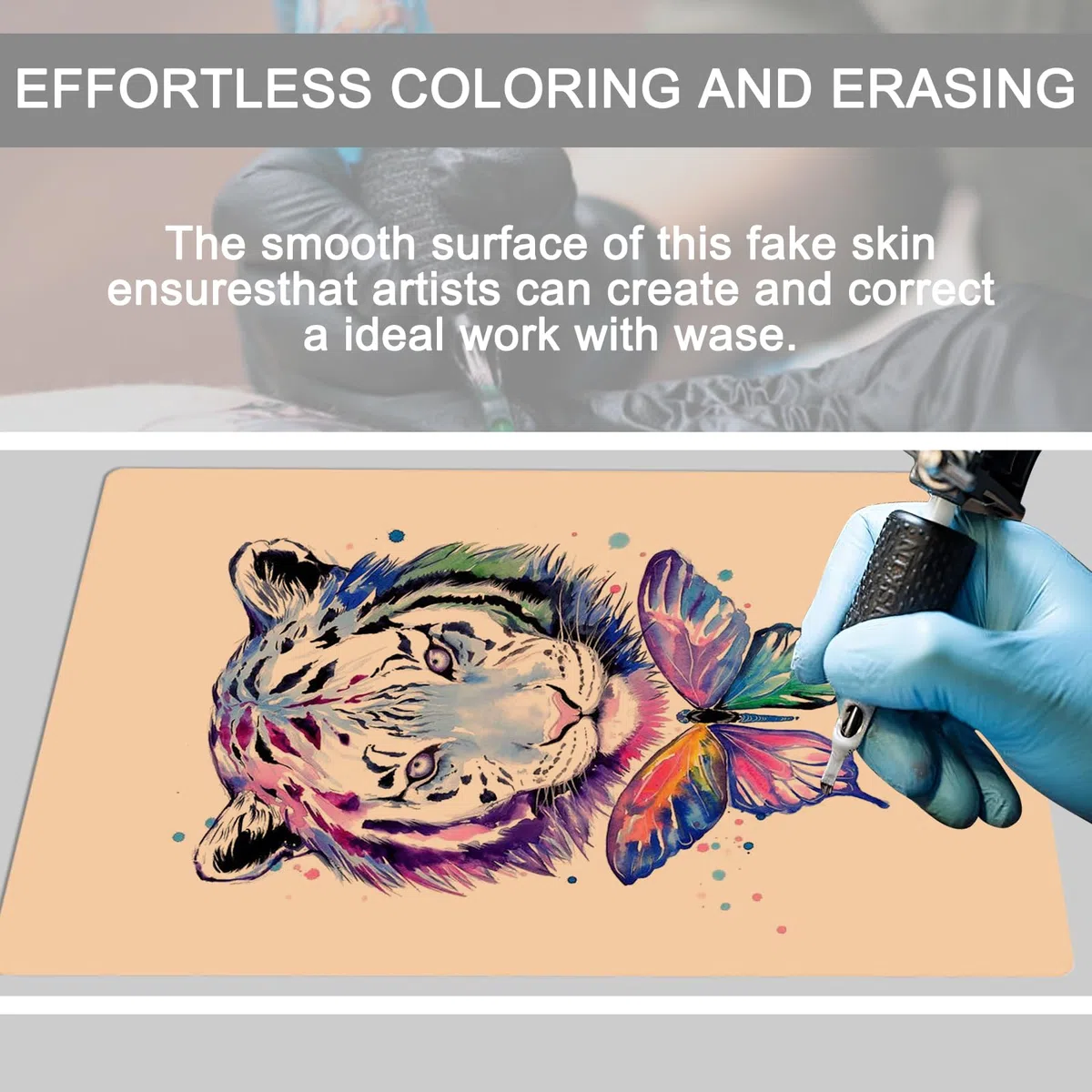 Joyeee Piel Sintetica Tatuaje, 6pcs 3mm Doble Cara Profesional Silicona Piel Sintetica Tatuaje 20 X 30cm con 10pcs Papel Transfer Tattoo para Tatuadores Principiantes y Experimentados