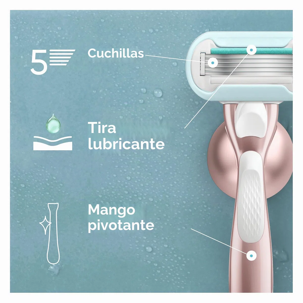Gillette Venus Lubrastrip Deluxe Smooth Sensitive - Maquinilla de afeitar para mujer + 3 recambios de hoja de afeitar, con mango de metal de oro rosa, Lubrastrip con un toque de aloe vera