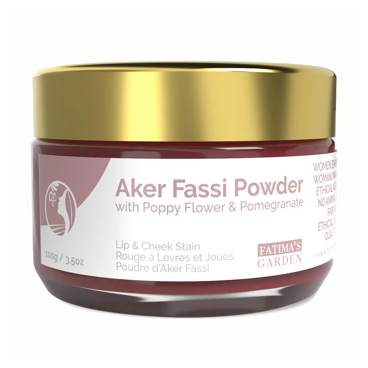 Fatima's Garden Polvo Natural Aker Fassi con Cáscara de Granada - Tinte Tradicional Marroquí para Labios y Mejillas 100g