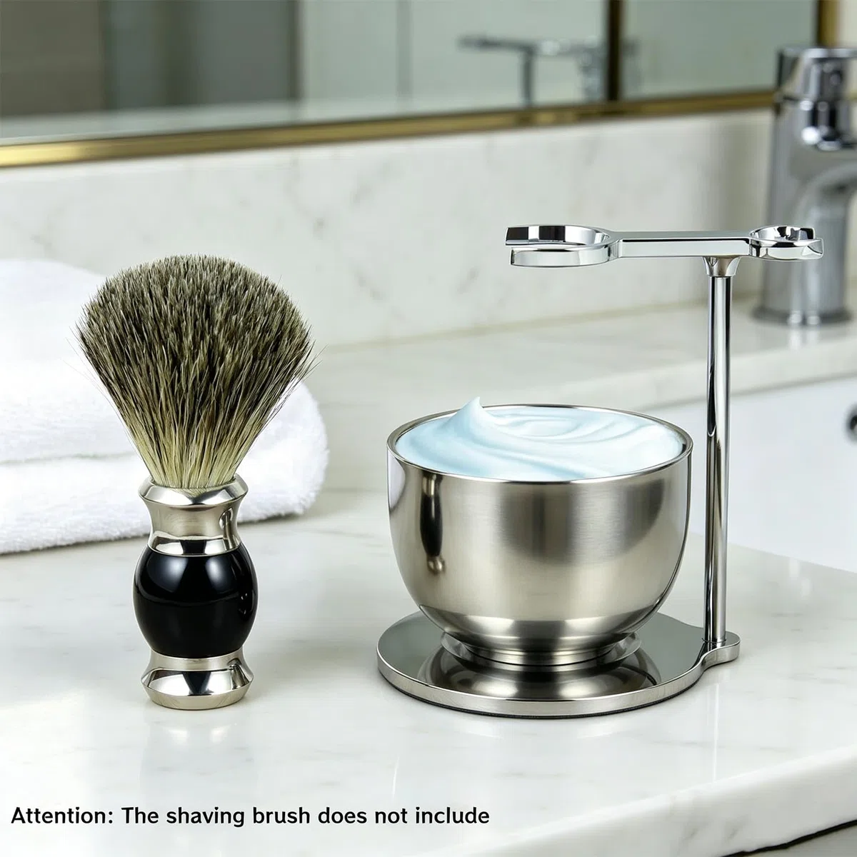 GRUTTI Kit Afeitado 2en1 Premium: Tazón Doble Pared Acero Inox con Retención de Calor y Soporte Ahorrador - Regalo para el Día del Padre