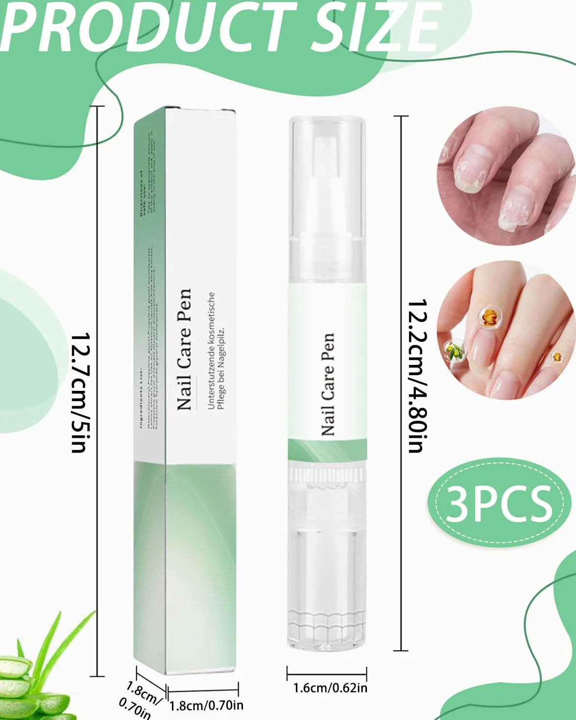 3 piezas Nail Care Pen,Lápiz para el Cuidado de las Uñas de con Aceite de Árbol de Té, Aceite Cutículas Uñas, Endurecedor Uñas, Fortalecedor de Uñas para Uso Externo