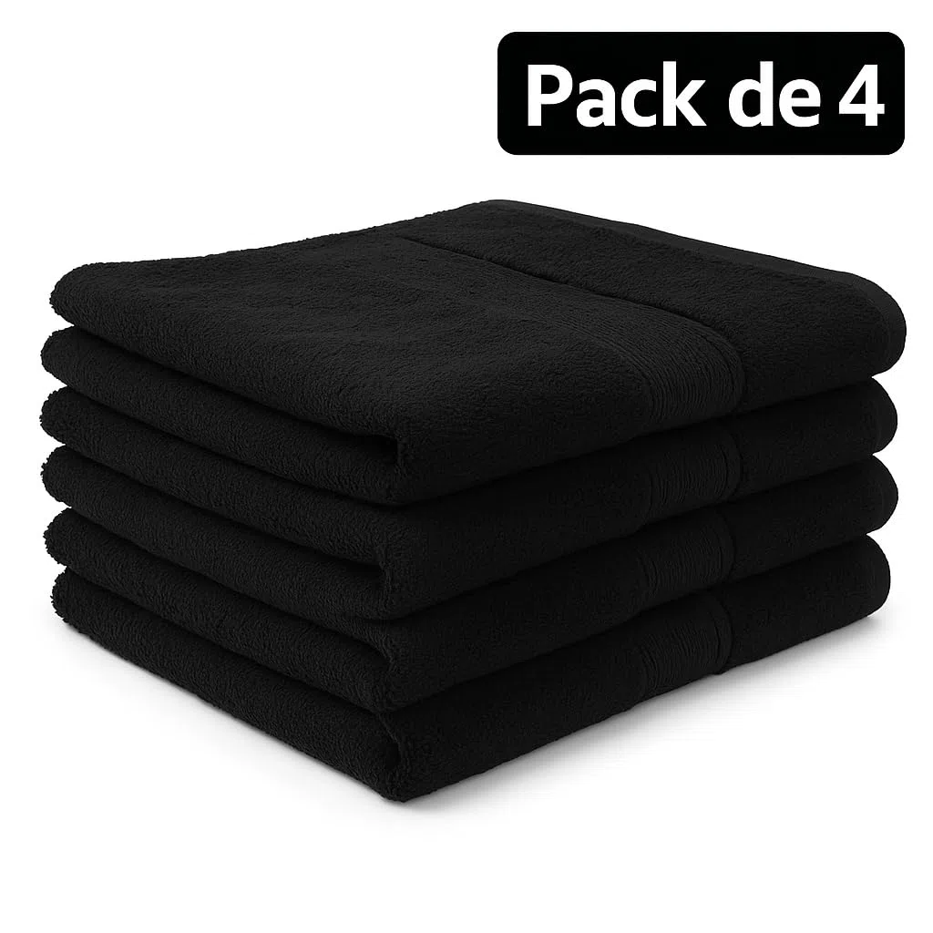 Toallas Peluquería Negras 50x90 cm – Pack de 4 – 100% Algodón 400 gsm – Alta Absorción – Uso Profesional Barbería y Salón de Belleza