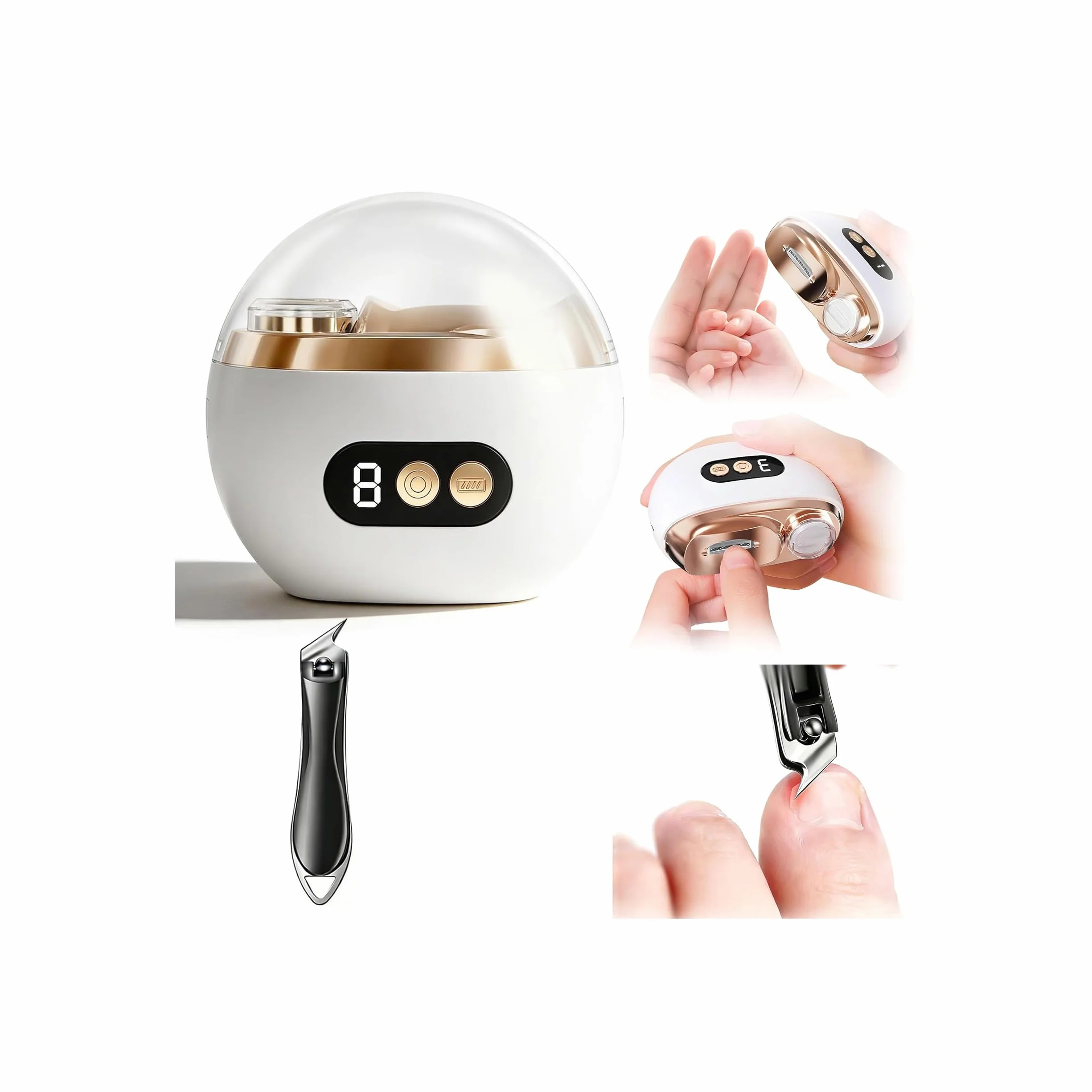 Cortaúñas Eléctrico Set de, Incluye un Cortaúñas Automático 3 en 1 + un Cortaúñas en ángulo para Bebés, Niños, Adultos y Personas Mayores，Ideal para Todas Las Necesidades de Cuidado de Las uñas，Blanco