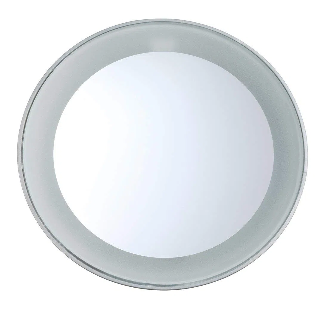 TWEEZERMAN Espejo cosmético con luz (Aumento 15x, luz LED, Espejo de Maquillaje con ventosas, diámetro de 9 cm o 10,5 cm)