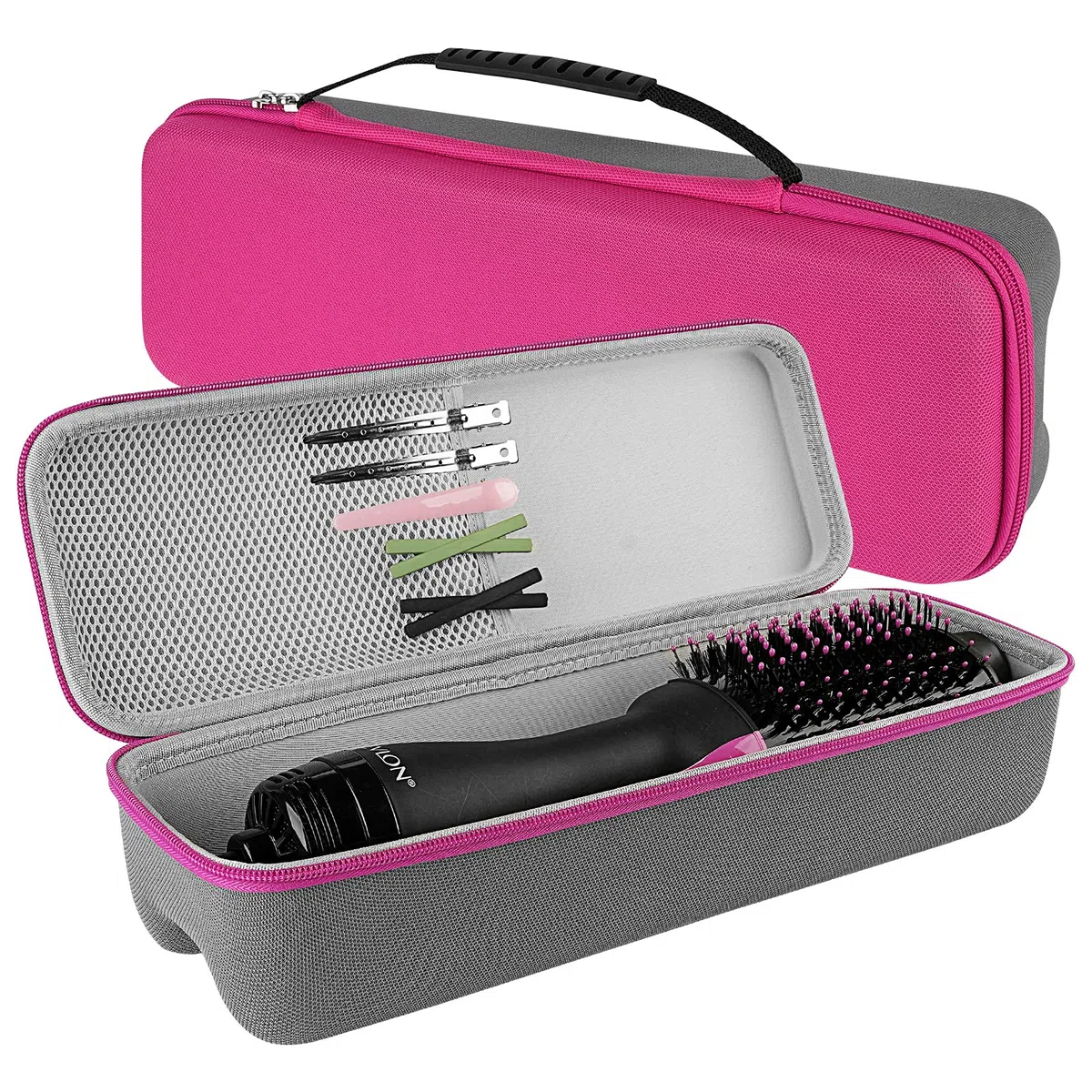 Linkidea Estuche rígido de viaje para cepillo secador de pelo Revlon, secador de pelo de un solo paso y moldeador voluminizador, caja de transporte de cepillo de aire caliente (rojo rosa)