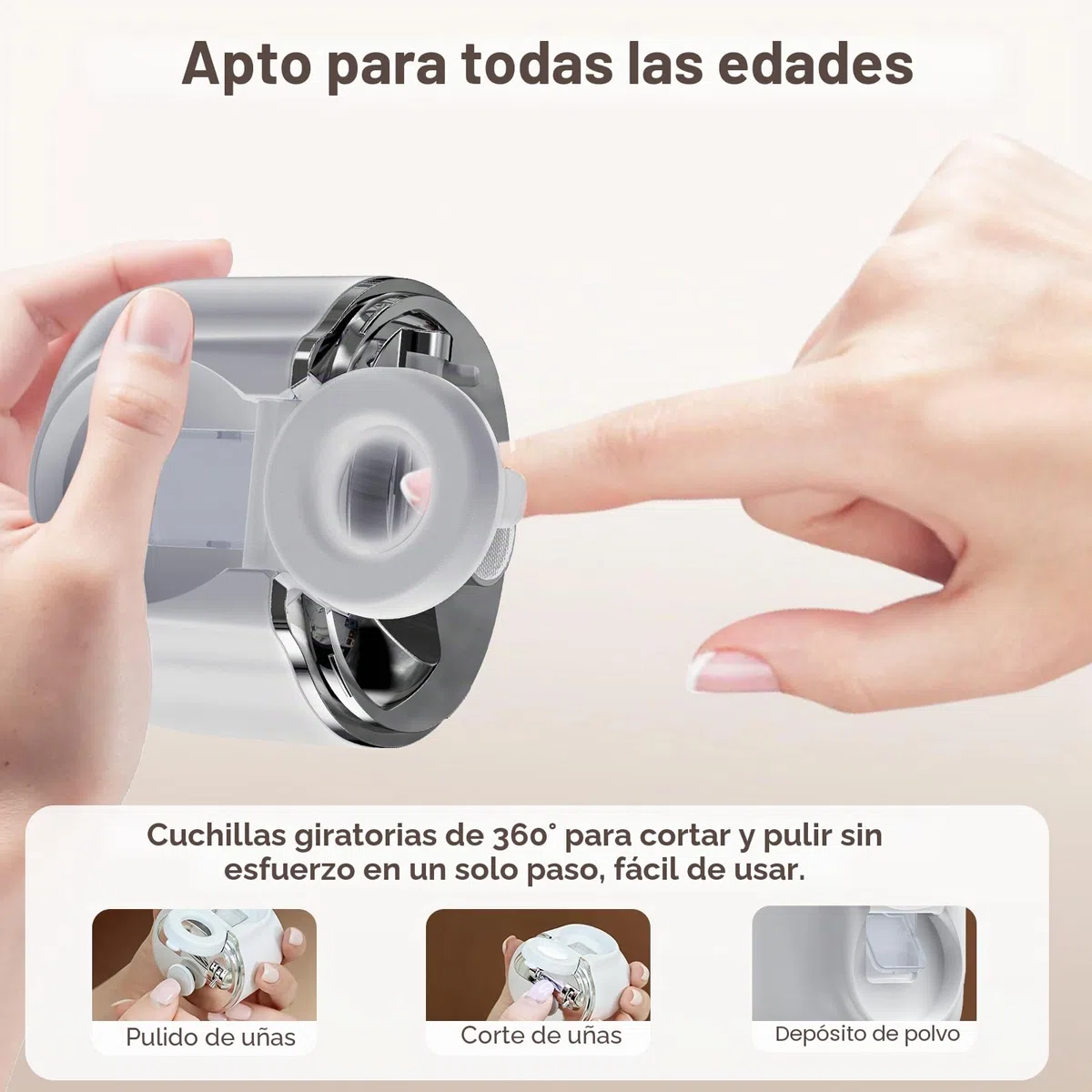 Cortauñas eléctrico 4 en 1 2026 Pro con luz LED y lupa, 3 velocidades para recortar y pulir uñas, Ideal para bebés, personas mayores y adultos, Recorta las uñas fácilmente