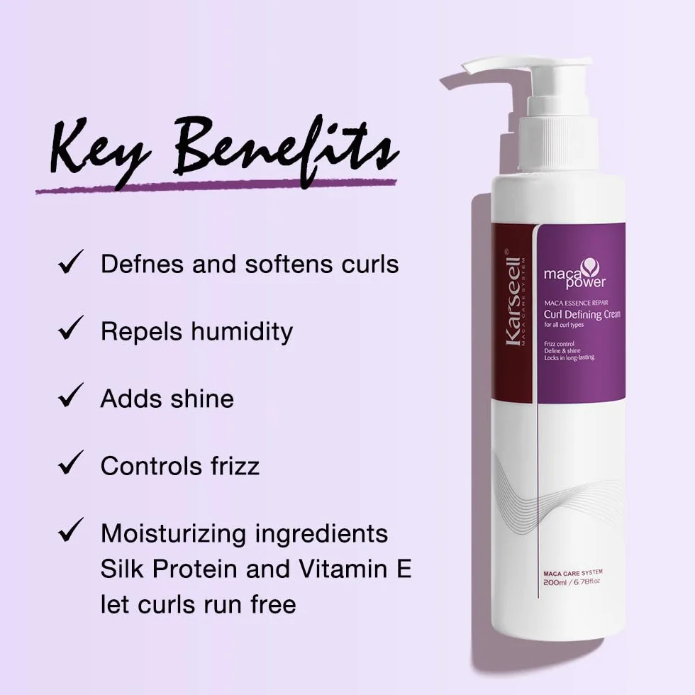 Karseell Crema Definidora de Rizos 200 ml – Crema de Rizos para Cabello Rizado y Ondulado, Hidratante, Anti Encrespamiento y Fijación Flexible