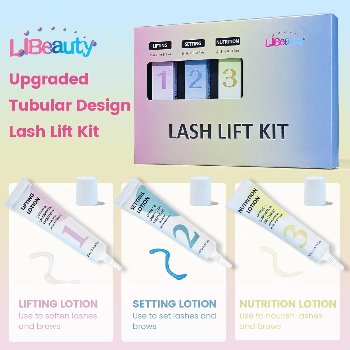 Libeauty Lifting Pestañas, 10ml Kit Lifting de Pestañas, Laminado de Cejas Kit Profesional, Diseño Tubular, Control Preciso de la Cantidad de Emulsión, Fácil De Almacenar, Kit de Laminación de Cejas