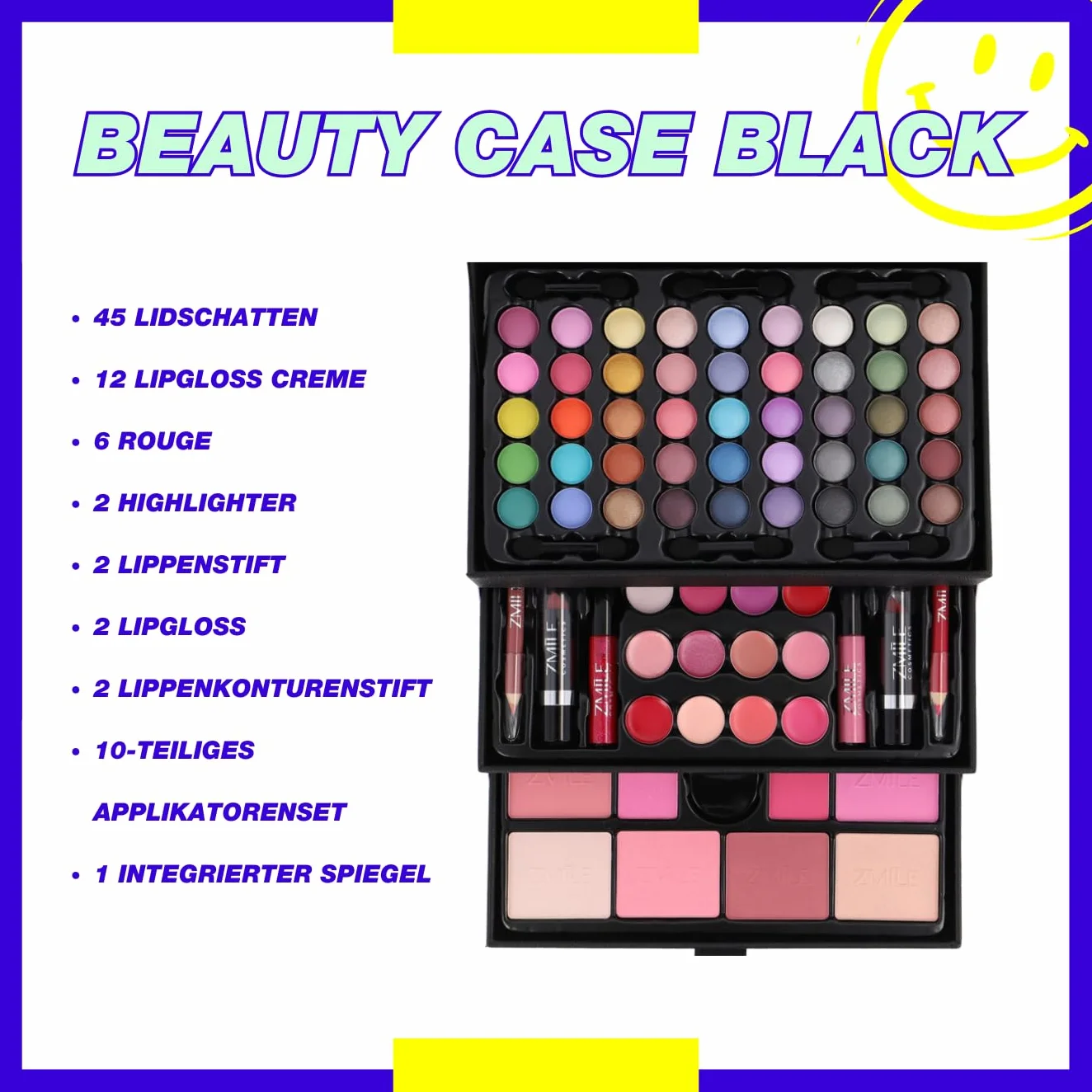 ZMILE Cosmetics - Maletín de maquillaje, Beauty Case Black, Cosméticos veganos