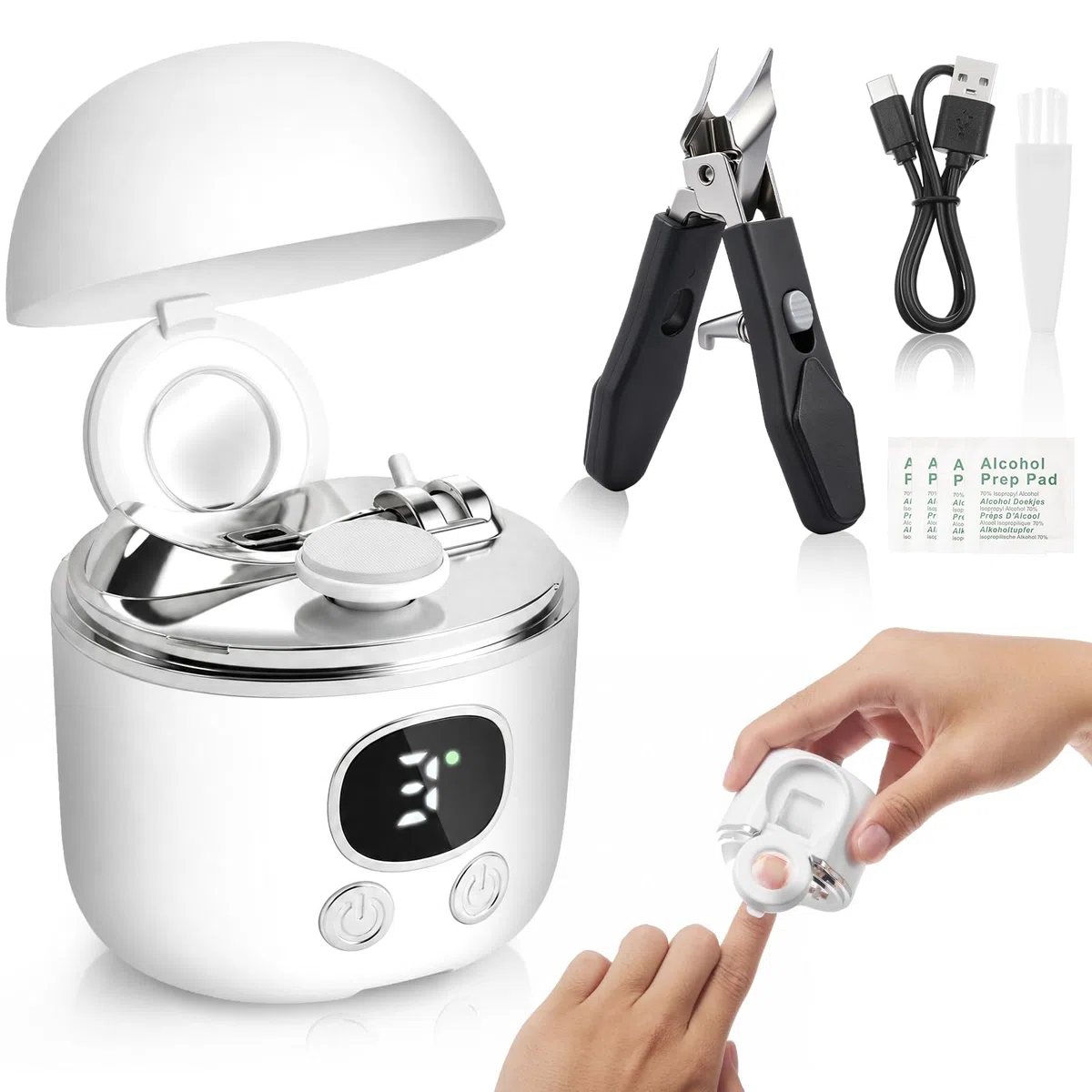 Lictin Cortauñas Electrico Set con Cortador Inclinado, Multi-in-1 Cortador de Uñas Electrico con Lupa, Luz LED y Depósito para Restos de Uñas para Bebés (0+ Meses), Ancianos y Adultos