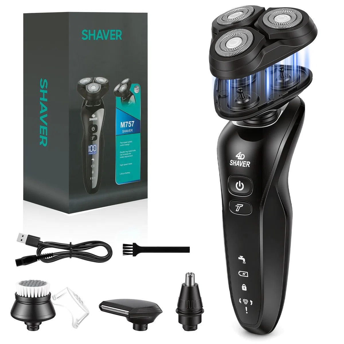 Aolso Afeitadora Eléctrica Hombre,3 in1 Afeitadora Eléctrica,Máquina de Afeitar Barba con Cortapatillas,Shave IPX6 Seco Húmedo Afeitadoras Hombre con Cabezal Flotante 4D para Padre,Novio,Marido o Hijo