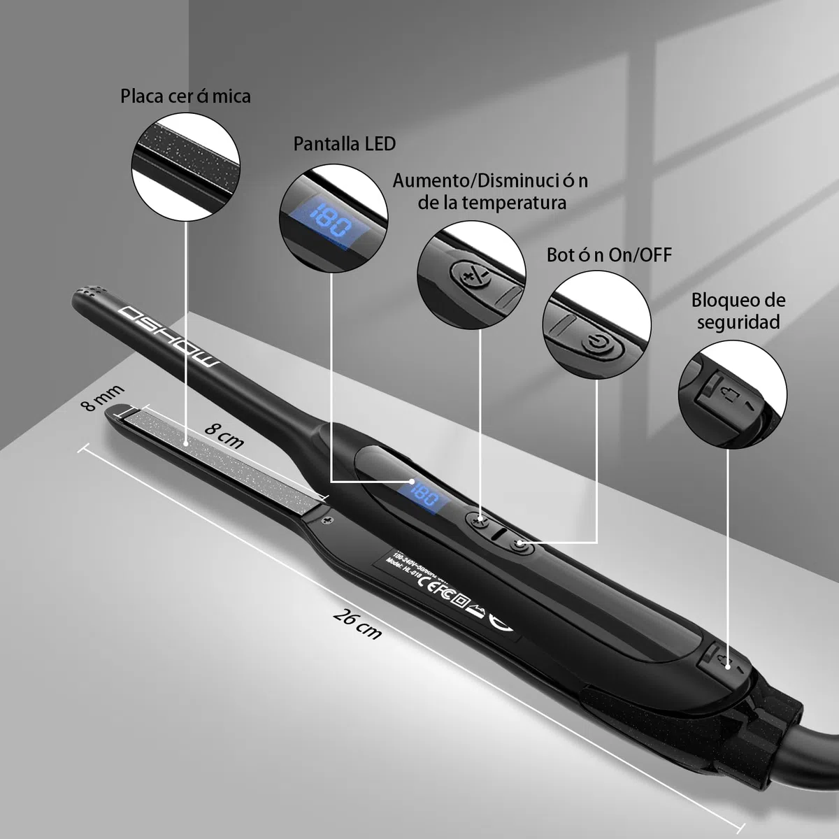 DSHOW Plancha de Pelo, Mini Plancha de Pelo para Mujer y Hombre, Doble Voltaje con Temperatura Ajustable, Apagado Automático, 15s Calentamiento Rápido