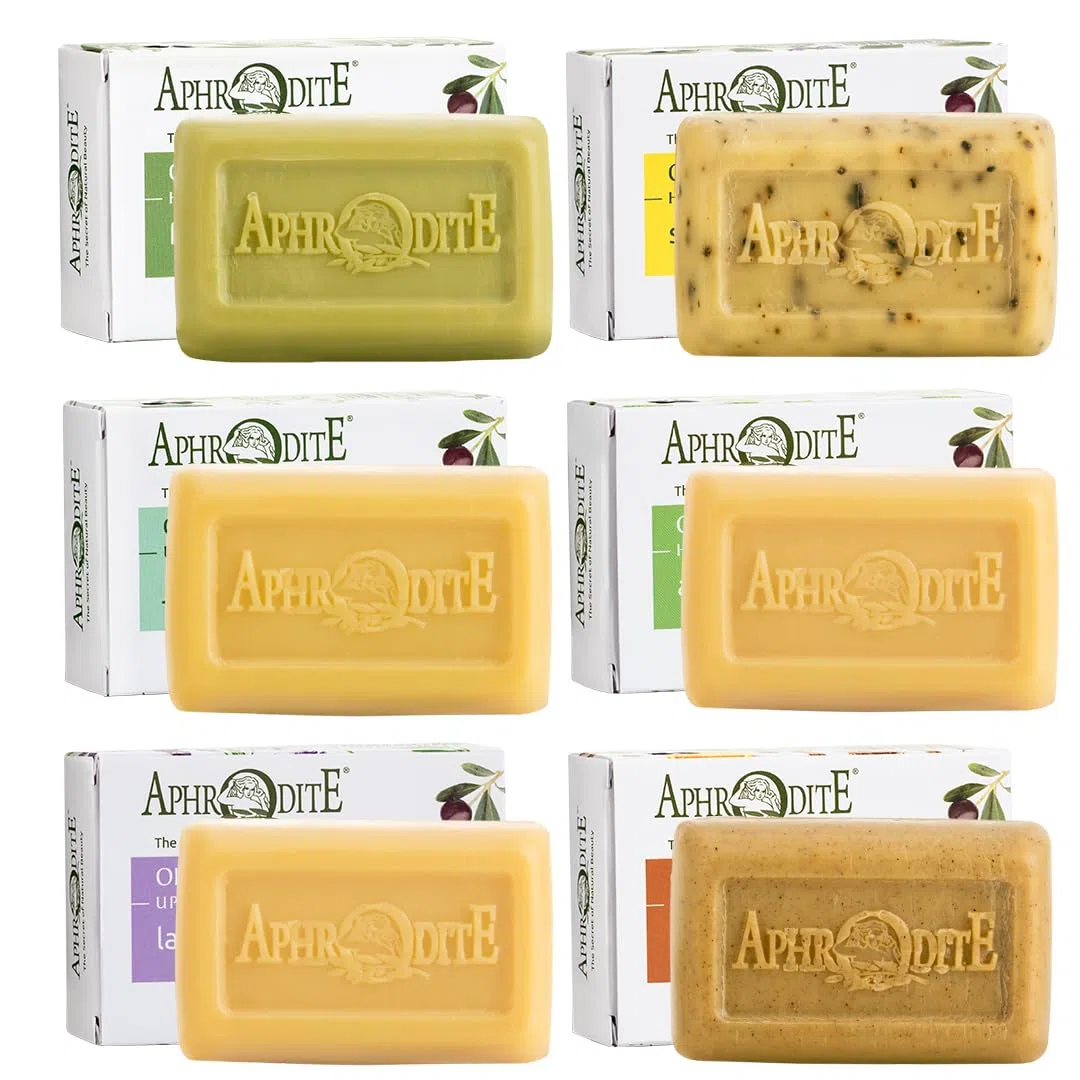 Aphrodite - Set de jabón de aceite de oliva (Sage & Lemon, Jasmine scent, Aloe vera, Lavender)
