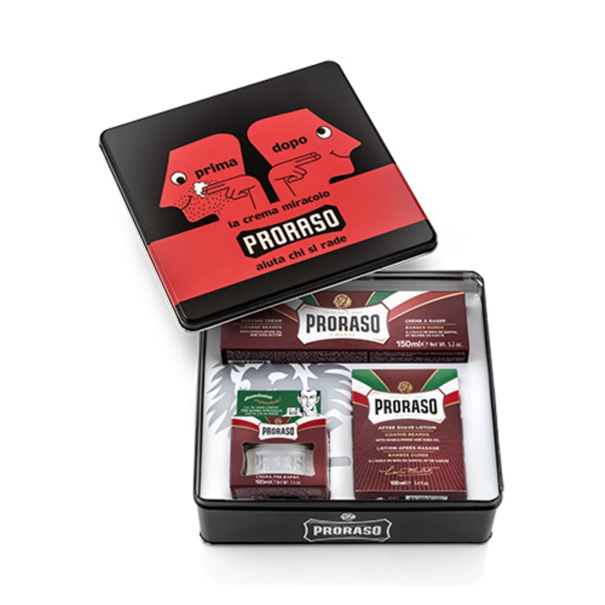 Proraso Vintage Selection, Gama Barbas Duras (pack trío), kit de cuidado barba de lujo con crema de preafeitado, jabón de afeitar en tubo y bálsamo para después del afeitado, Made in Italy